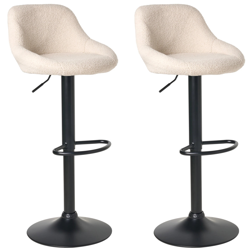 Set di 2 sgabelli da bar Seduta con imbottitura in bouclè beige chiaro Gambe nere Altezza regolabile Sala da pranzo Moderna