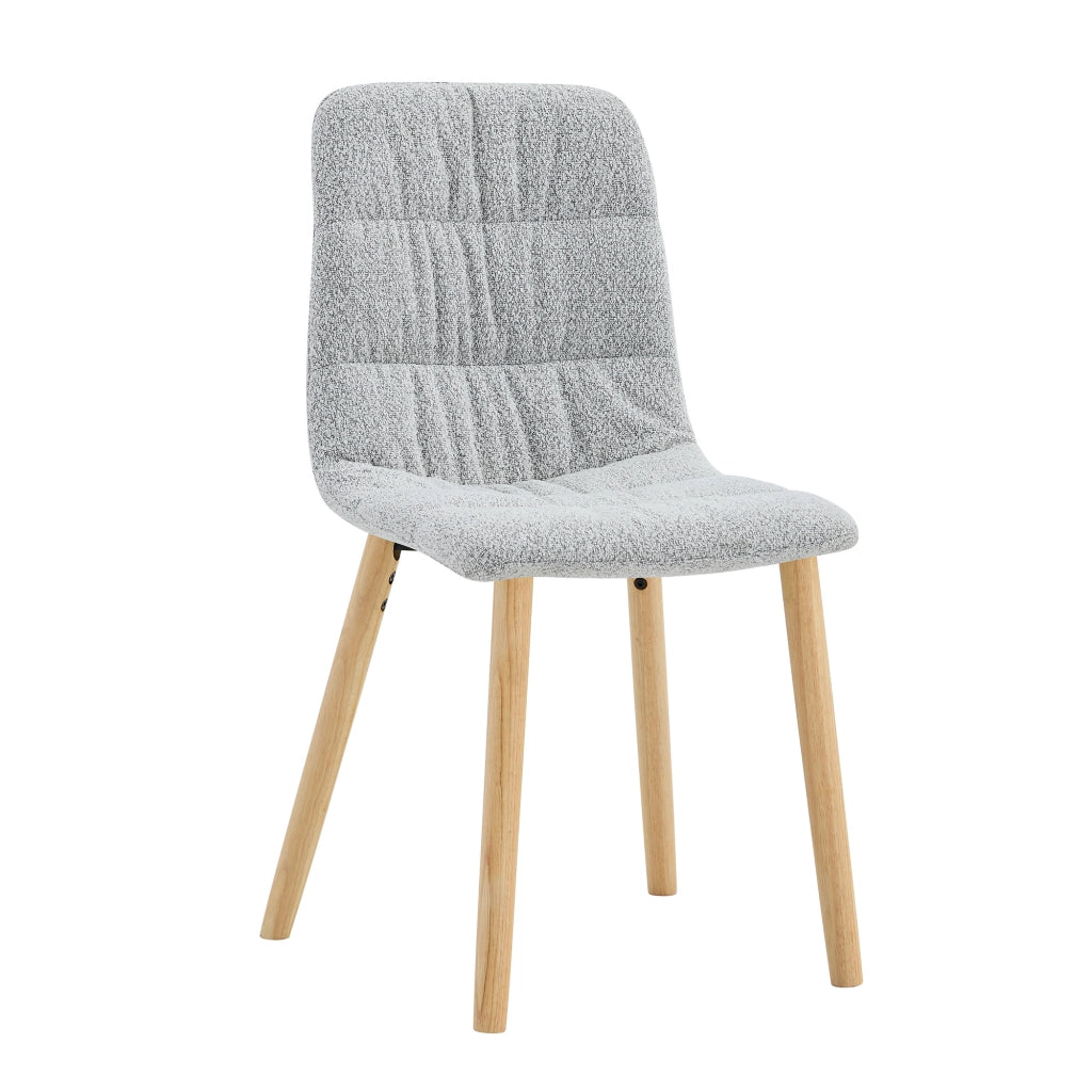 Sedia da Pranzo Set da 2 con Schienale Ergonomico e Pieghe Decorative, in Tessuto e Legno Massello, Grigio Chiaro