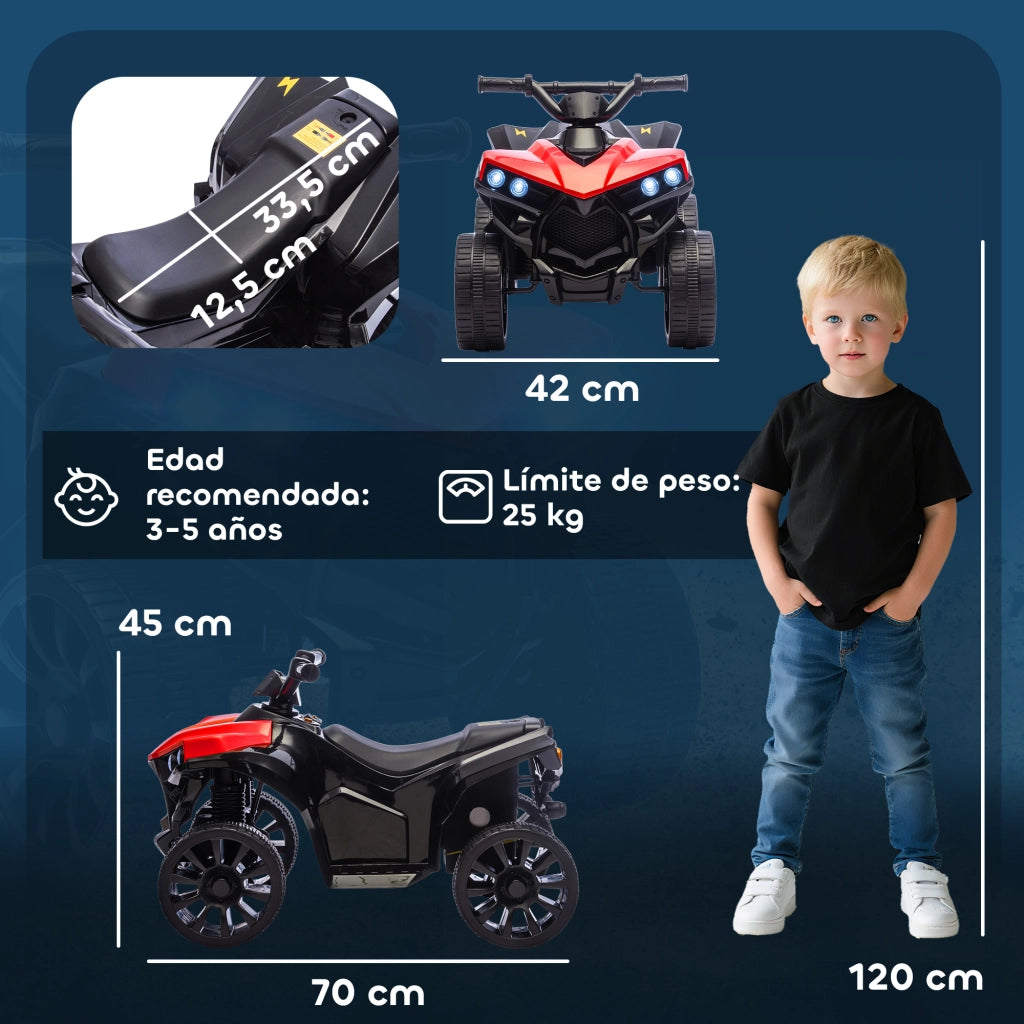 Quad Elettrico per Bambini 6V ¨C Xylo ¨C 37-72 Mesi, Velocit¨¤ 3 km/h, Fari e Musica, Rosso, 70x42x45 cm