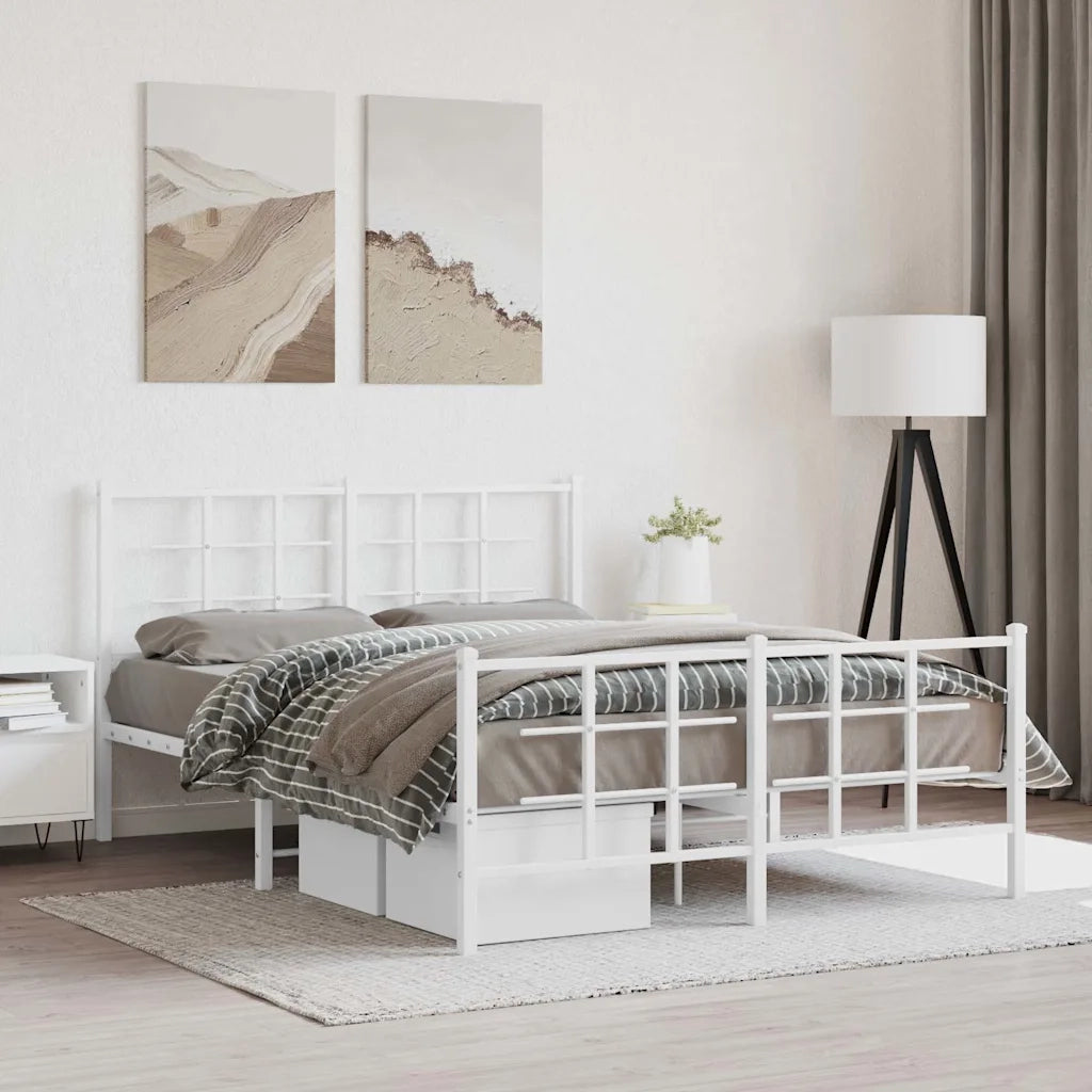 Giroletto con Testiera e Pediera-Struttura Letto Metallo Bianco 135x190 cm 757701