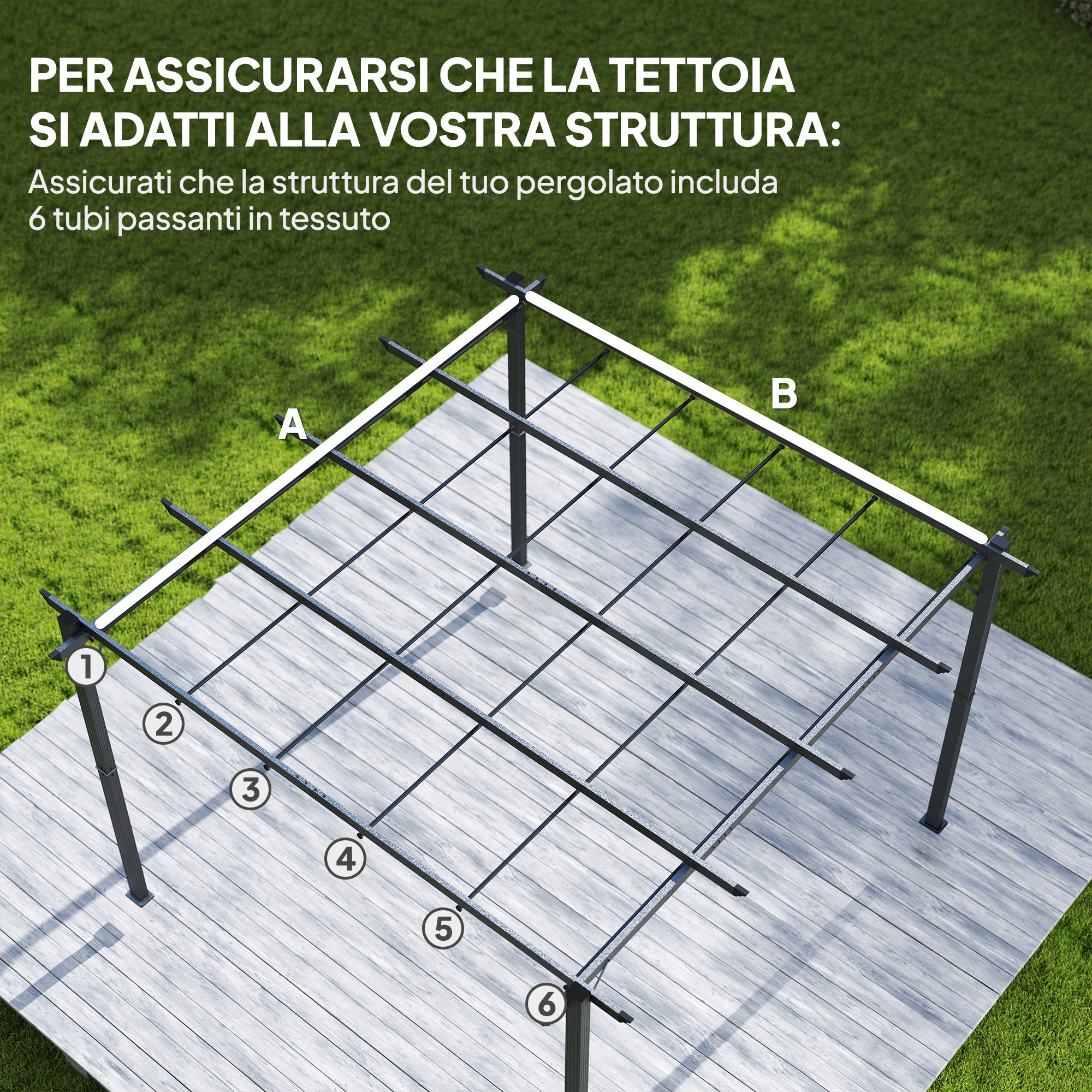 Telo per Pergola 288x298 cm con Fori di Drenaggio in Poliestere Traspirante UV30+ Beige