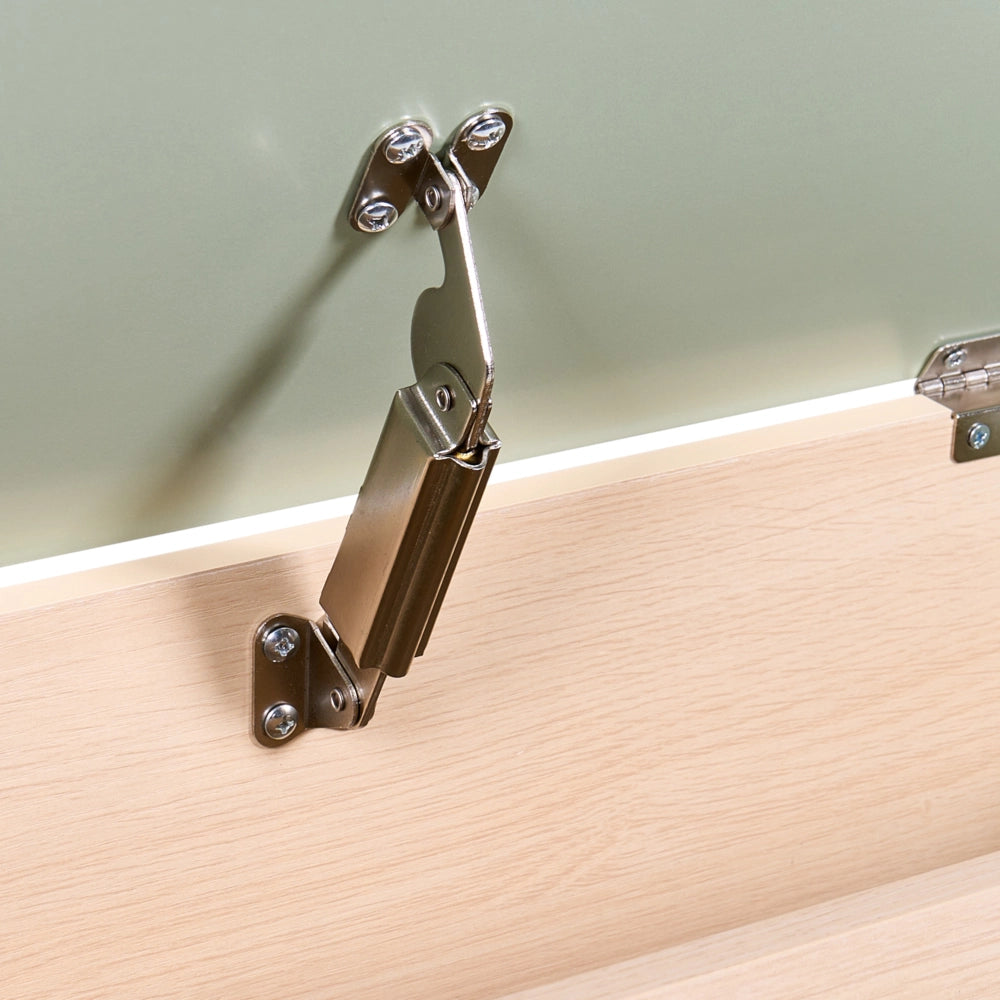 Scatola portagiochi verde chiaro in MDF con gambe in legno di gomma e coperchio, per la cameretta dei bambini