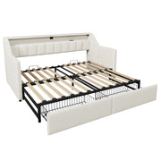 Letto estraibile singolo 90×200 cm con USB; Type-C; LED; 2 cassetti e 2 tasche; senza materasso; lino; beige