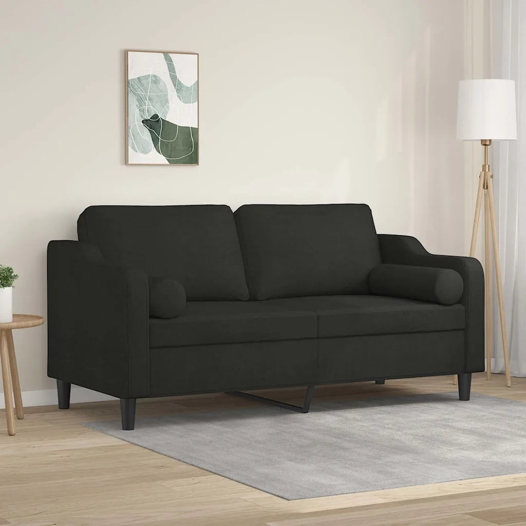 Divano a 2 Posti con Cuscini-Sofa 2 Posti con Cuscini Nero 140 cm in Tessuto 416509