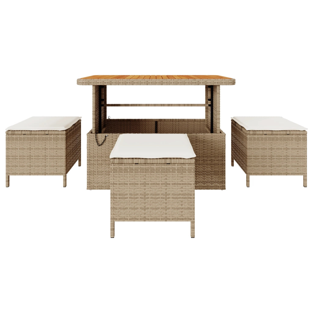Set da pranzo da giardino 4 pezzi con cuscini Beige in Rattan Sintetico e Acacia