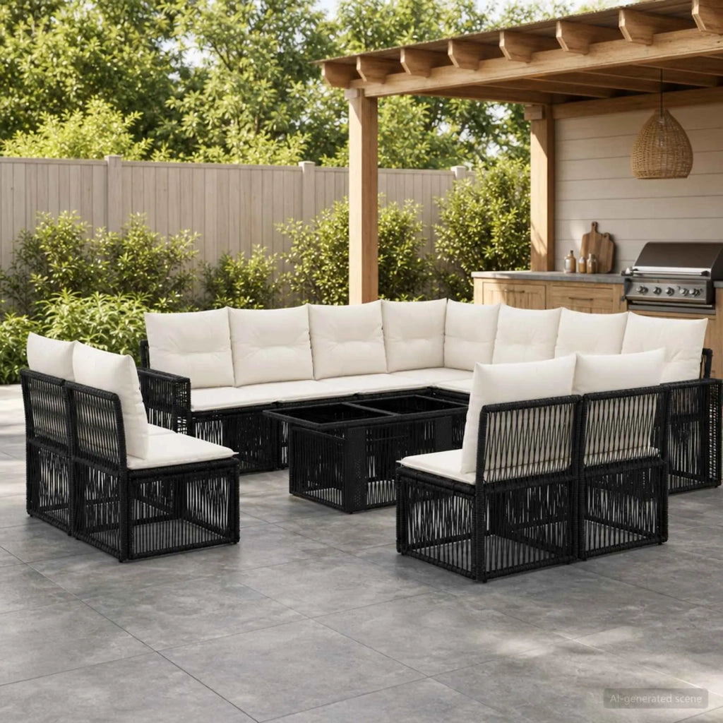 Set Divano da Giardino 12 pz Nero e Bianco Crema polyrattan 3436807