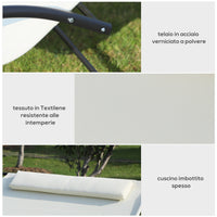 Lettino Prendisole a Dondolo 2 Posti da Giardino 140x200x88 cm in Metallo e Textilene Bianco Crema