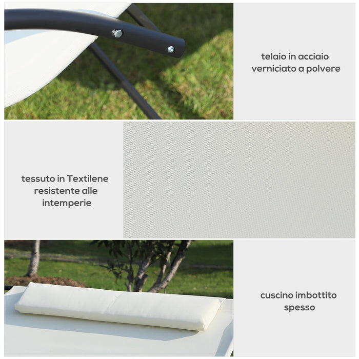 Lettino Prendisole a Dondolo 2 Posti da Giardino 140x200x88 cm in Metallo e Textilene Bianco Crema