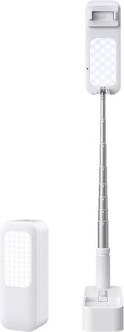Polo selfiemaker con standard pieghevole e telecomando Bluetooth - rotazione 360 gradi - standard di illuminazione LED per registrazione video - bianco - 21 x 8 cm asta selfiemaker per smartphone