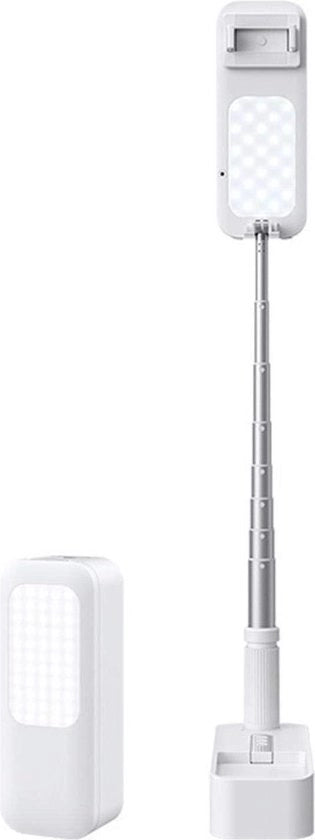 Polo selfiemaker con standard pieghevole e telecomando Bluetooth - rotazione 360 gradi - standard di illuminazione LED per registrazione video - bianco - 21 x 8 cm asta selfiemaker per smartphone