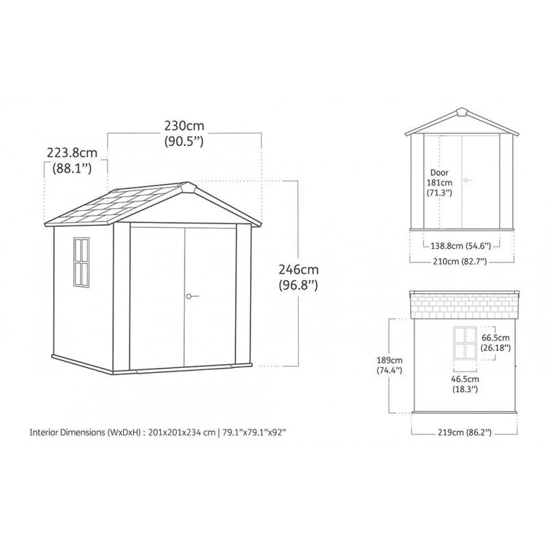 Casetta da giardino in resina EVOTECH+ 223x230 cm - con pavimento e doppia porta - carico neve 150 kg/m² – Newton Plus 757/775 - Grigio - Keter
