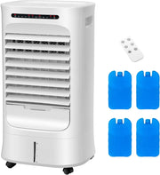 Ventilatore Condizionatore Portatile, 4 in 1 Ventilatore, Umidificatore, Purificatore d'Aria, Climatizzatore, Timer 15H, 3 Modalità & 3 Velocità, Telecomando, 2 Confezioni di Raffreddamento