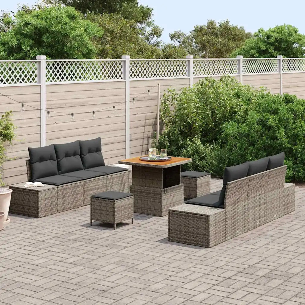 Set Divano da Giardino con cuscino 9 pcs Grigio Poly Rattan 3364688