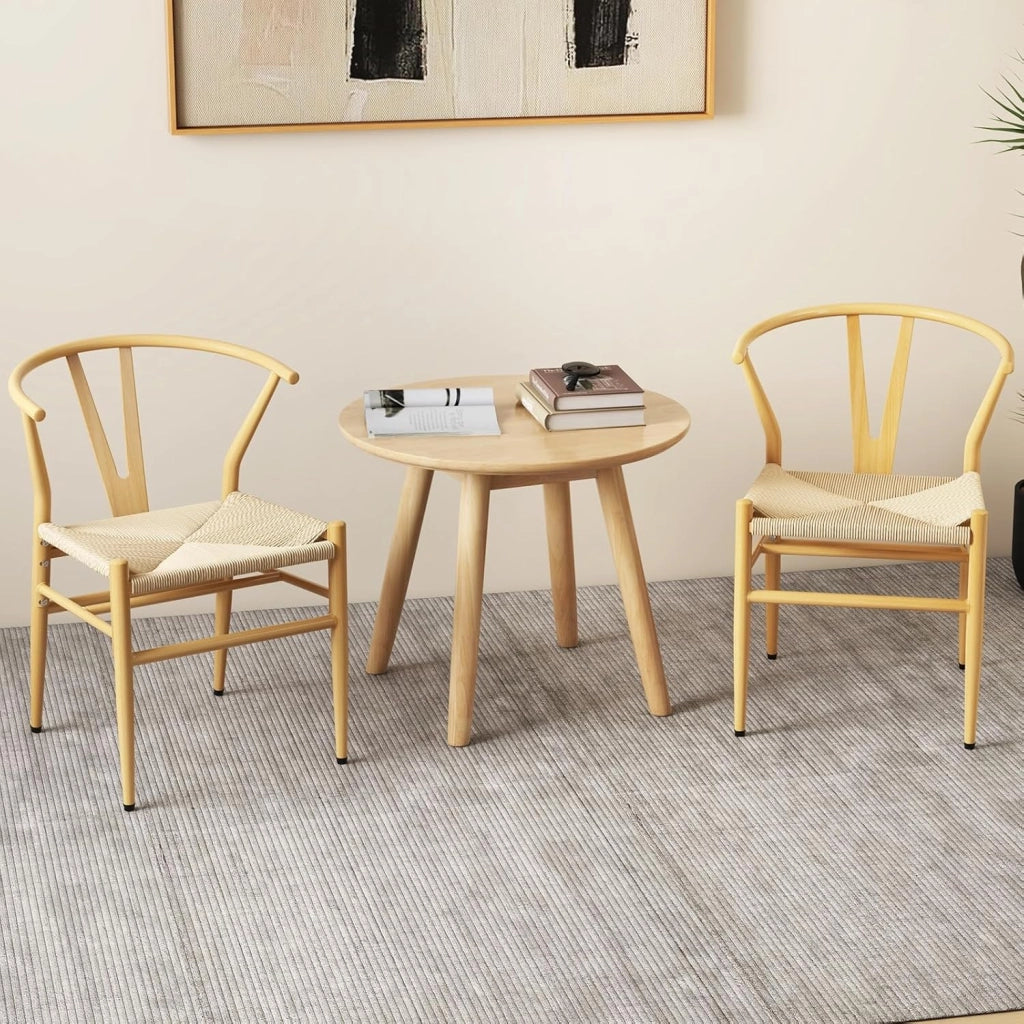 Set di 2 sedie da pranzo impilabili, da cucina, da soggiorno, con schienale e ampia seduta in rattan, portata 150 kg, con gambe in metallo, set di sedie 54 x 59 x 73 cm