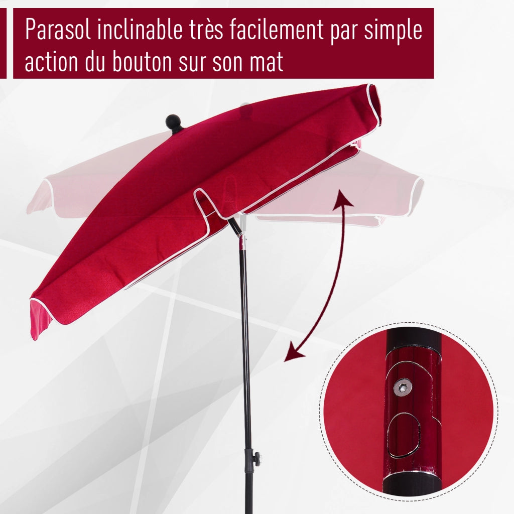 Ombrellone da giardino rettangolare inclinabile ¨C zephmum ¨C rosso 2x1.3m in alluminio e poliestere
