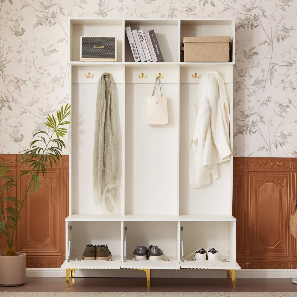 Mobile ingresso multifunzionale con panca, armadio guardaroba e scarpiera, bianco, 120 x 23,5 x 191,5 cm