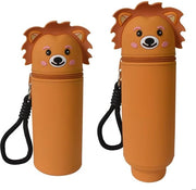 Etui 2-in-1 a forma di animale con tas siliconico e tappetino per penna con chiusura a rittaglio per bambini