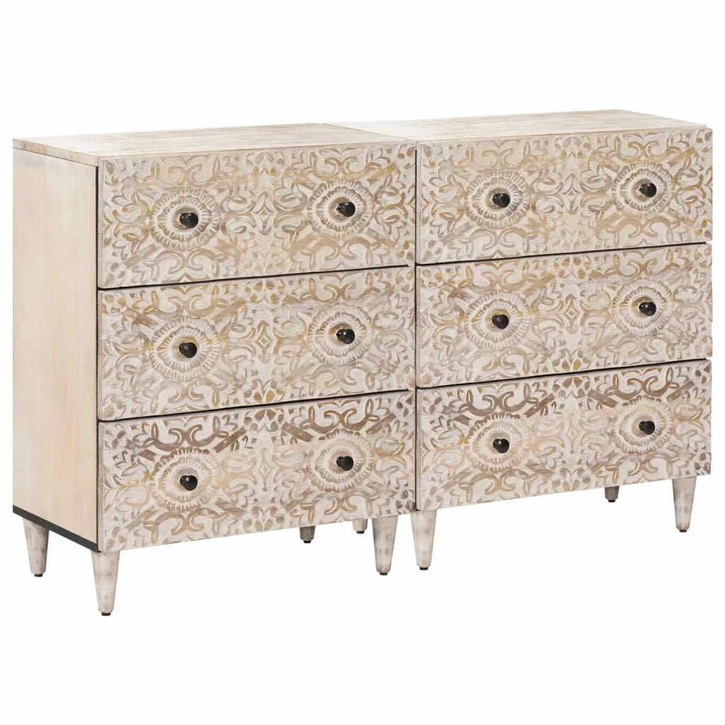 Credenza 2 pcs Bianco 60 x 33,5 x 75 cm Legno di mango massello