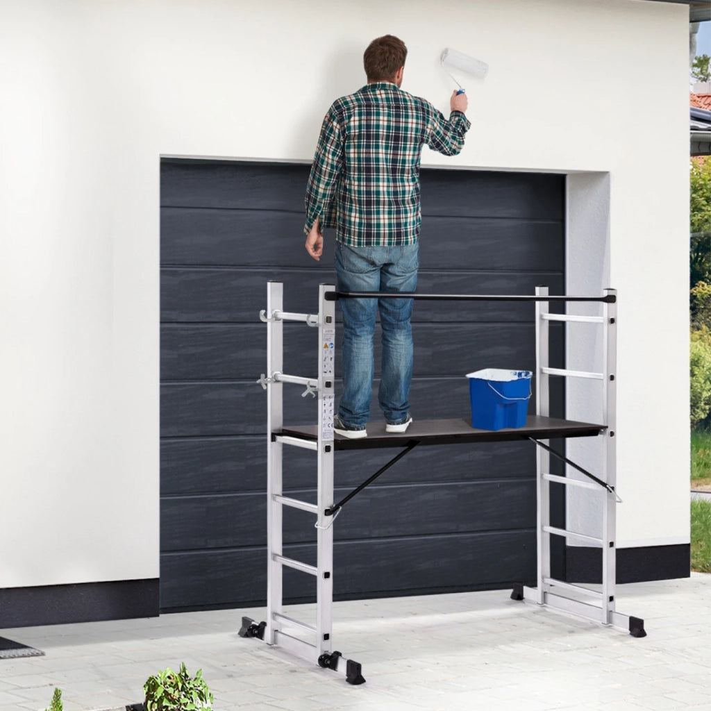 IDMarket - Ponteggio a scala multiuso in alluminio con piattaforma modulare su ruote, altezza 165 cm