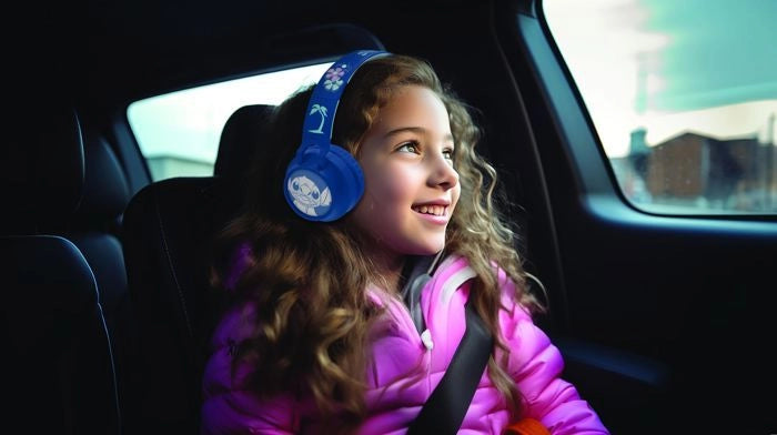 Cuffie pieghevoli Bluetooth e leggere con cavo con design 3D dell'universo Stitch con limitazione del volume