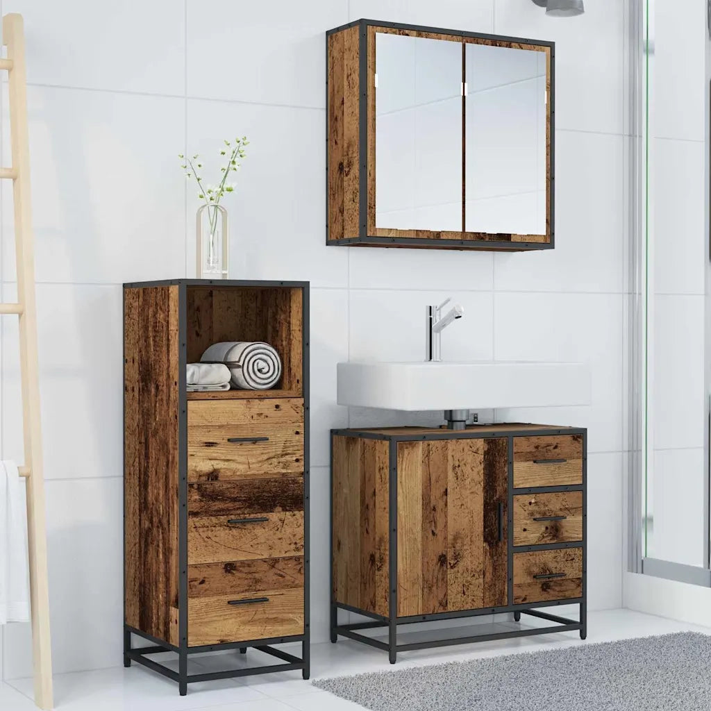 vidaXL Set di mobili per il bagno con cassetto 3 pcs Legno vecchio