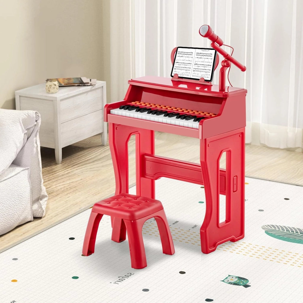 Set Pianoforte Elettrica a 37 Tasti, Tastiera Digitale con Microfono Regolabile, Supporto Rimovibile, Funzioni di Record e Playback, Pianoforte Giocattolo per Bambini 3+Anni (Rosso)