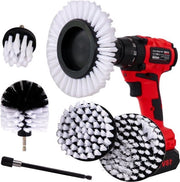 Set di pennelli per pulizia a 6 pezzi - set di pennelli per pulire - manico a sei facce - pennelli a setole morbide per tappeti - fibre vetro metallo - bianco (morbido) - chiave a serraggio per trapano a batteria