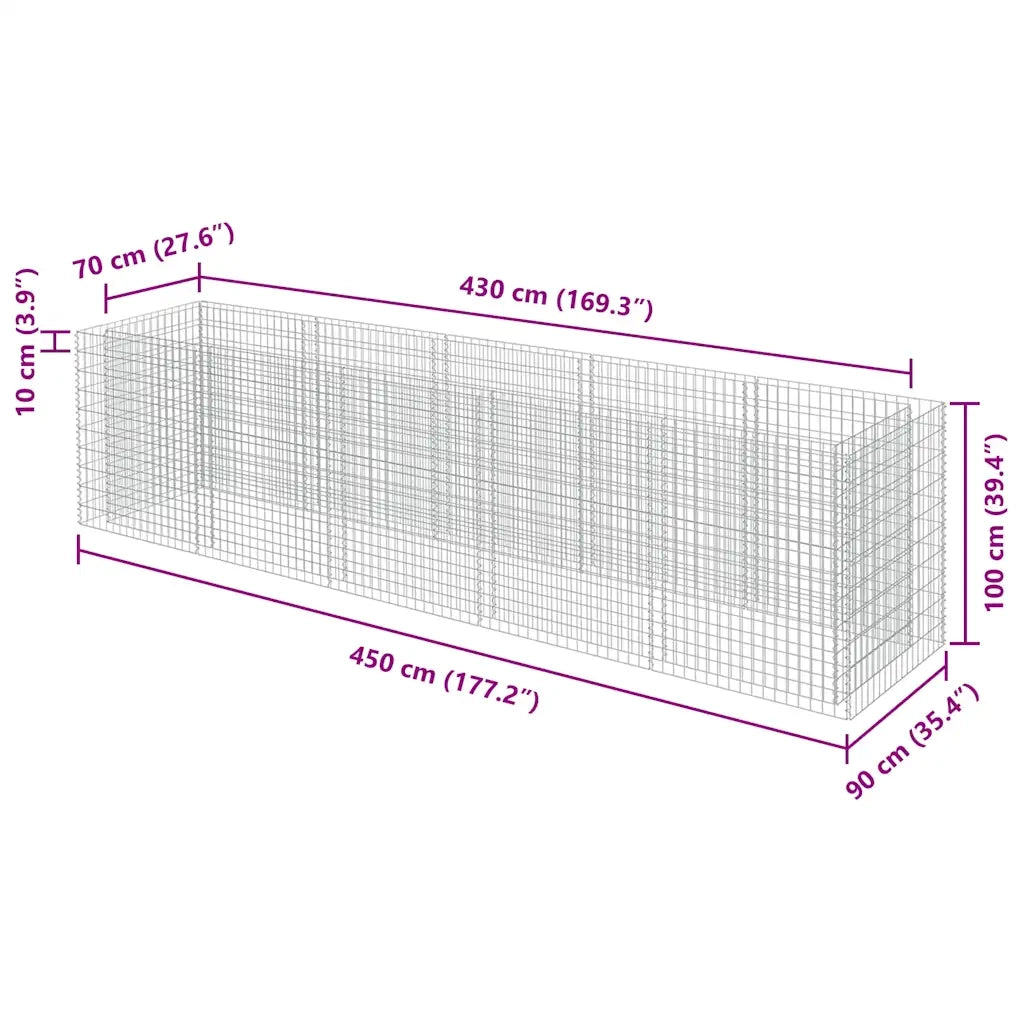 Gabbione Letto Rialzato in Acciaio Zincato 450x90x100 cm 143552