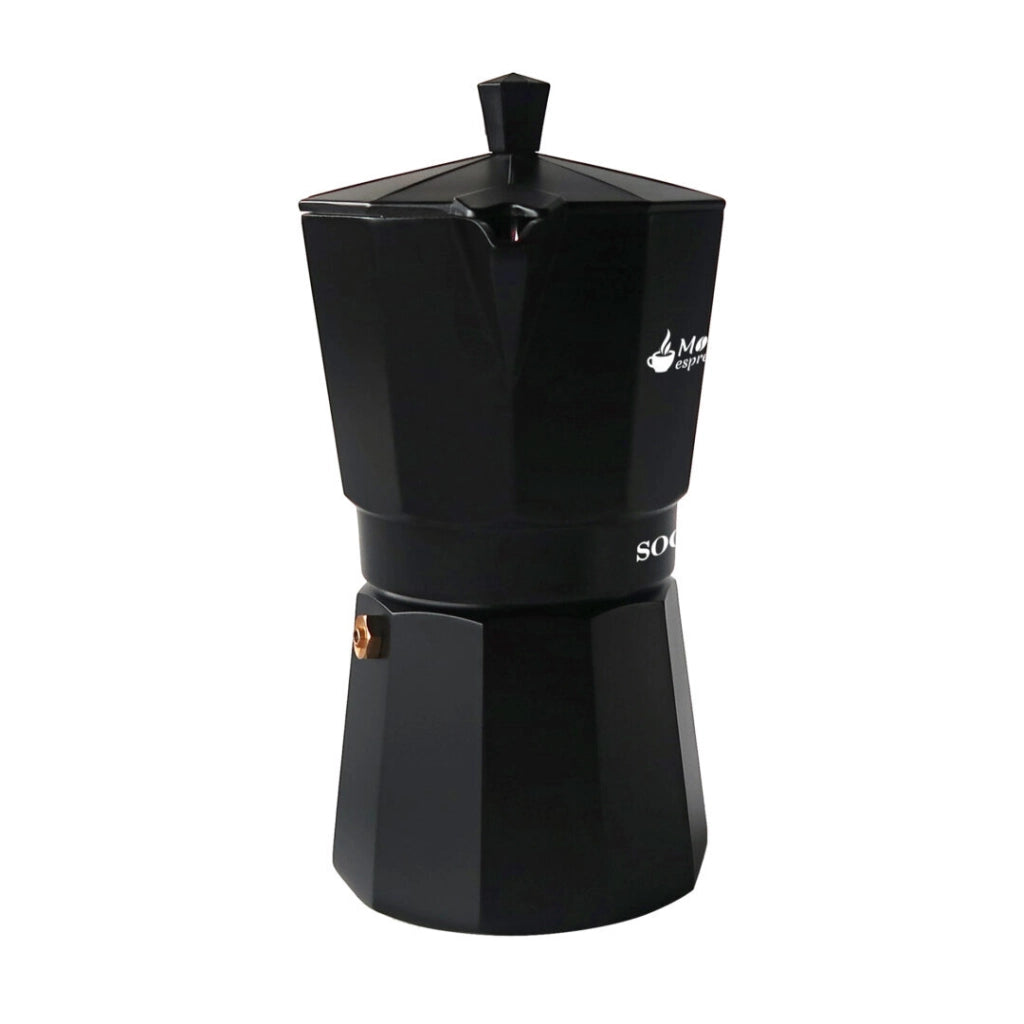 Caffettiera moka 6 tazze in alluminio nero per induzione gas e vetroceramica, manico ergonomico per espresso - Sogo
