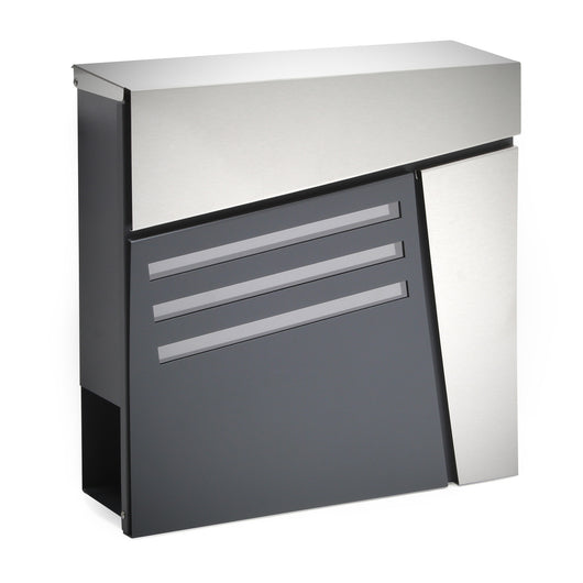 Cassetta postale con vano portagiornale V25 antracite e acciaio inox 370 x 105 x 370 mm