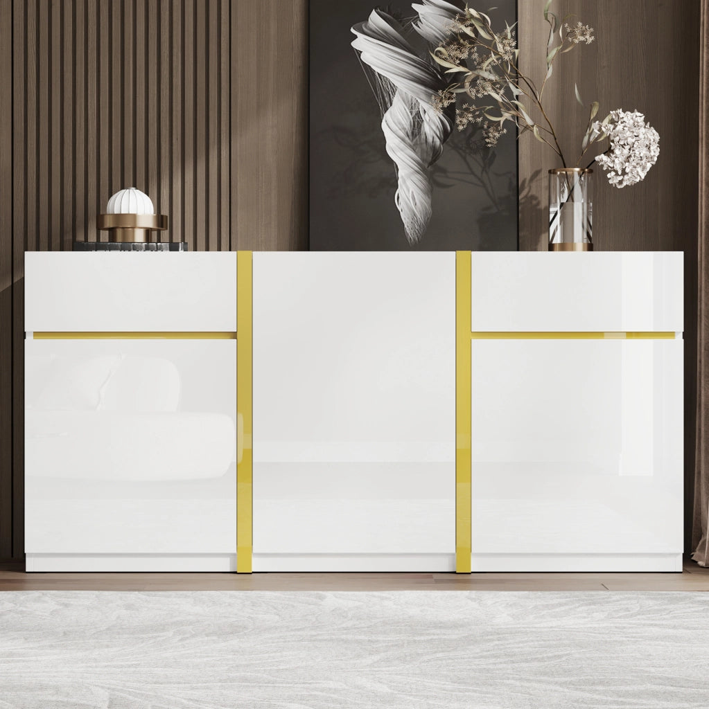 Credenza 160x40x78 cm bianco in MDF, 3 ante e 2 cassetti
