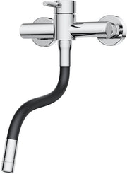 Wandmengkraan 360° rotativa con serpentina in silicone, maniglia di chiusura in acciaio inossidabile a chiusura rapida, finitura cromata