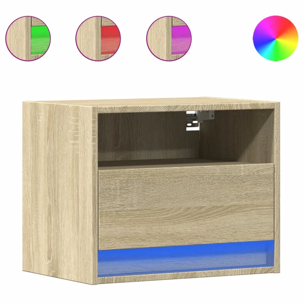 vidaXL Comodino a Parete con luci LED Rovere Sonoma