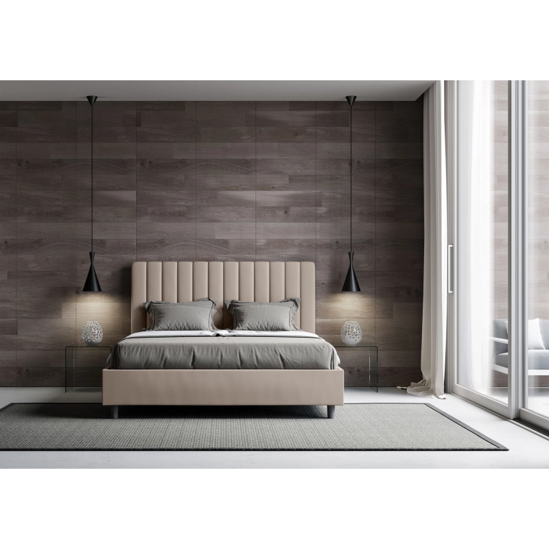 Letto imbottito Matrimoniale 160x210 cm Agueda - Similpelle,Tortora,Contenitore