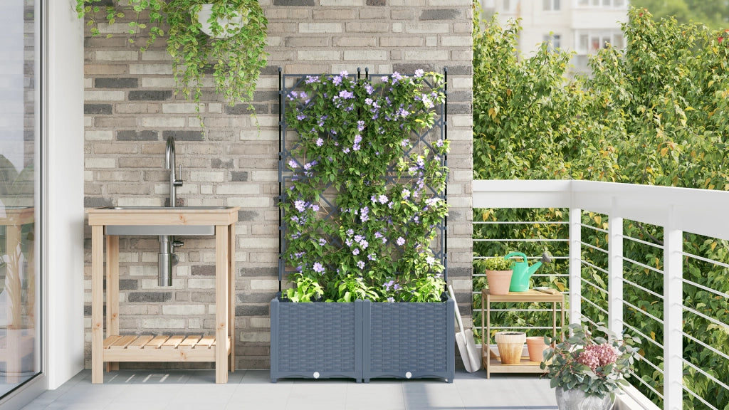 Fioriera da Giardino con Graticcio 2 pz Grigio Chiaro 80x40x143 cm