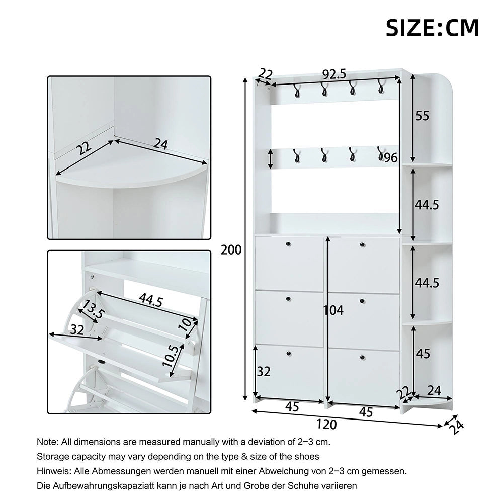 Attaccapanni Ingresso 120x24x200cm - Xylo - Multifunzione 3 in 1 con 8 Ganci, Colore Bianco