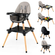 Set tavolo sedia 6-in-1 convertibile con vassoio rimovibile, Sedia in legno per pranzo e studio per bambini Nero-Seggioloni