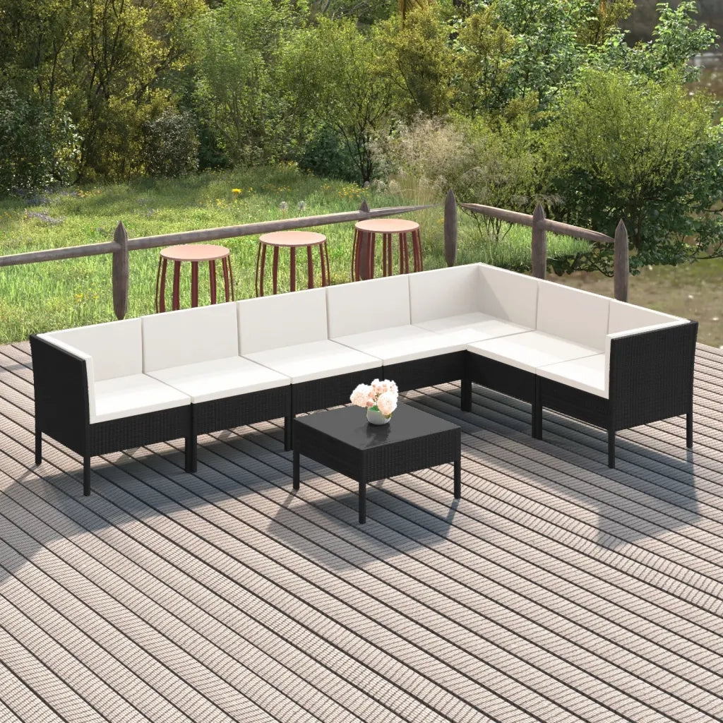 Set Divani da Giardino 8 pz con Cuscini in Polyrattan Nero cod mxl 38379