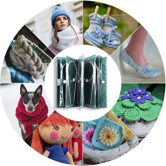 Set di aghi circolari 60 cm, aghi circolari metallici con valigetta e misuratore di aghi, aghi circolari leggeri per principianti, piccoli aghi circolari per il circolo, progetti di calze, sciarpe