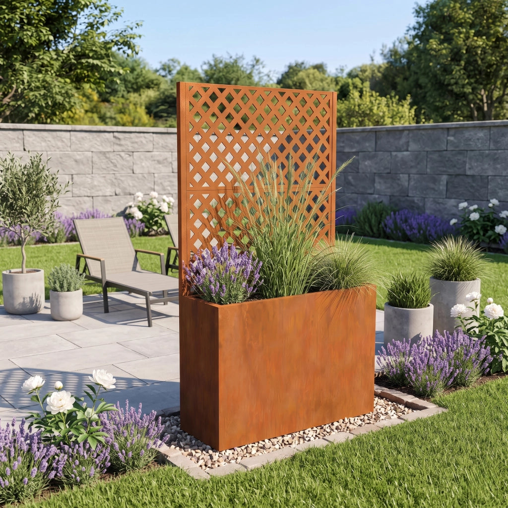Fioriera Alta con Spalliera Malja in Acciaio Corten 146 x 83 x 31 cm - Marrone Ossidato casa.pro