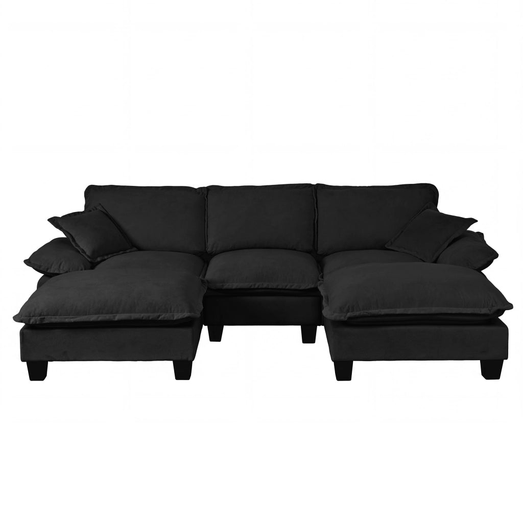 Divano panoramico a U modulare con pouf rimovibile e cuscini in chenille nero