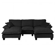 Divano panoramico a U modulare con pouf rimovibile e cuscini in chenille nero