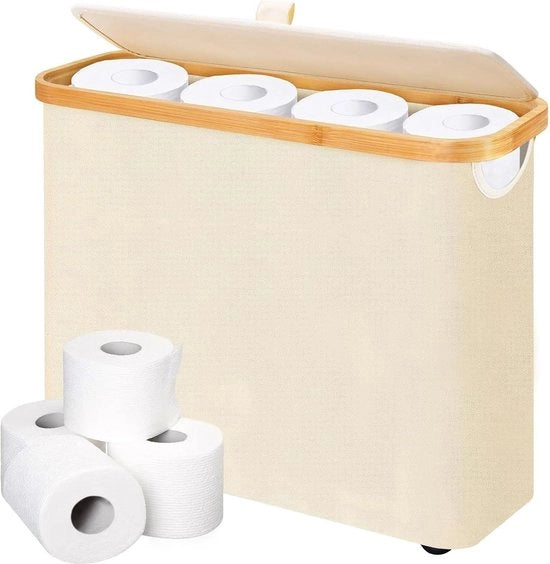 Organizzatore di carta igienica in bambù con coperchio e contenitore per 9-12 rotoli