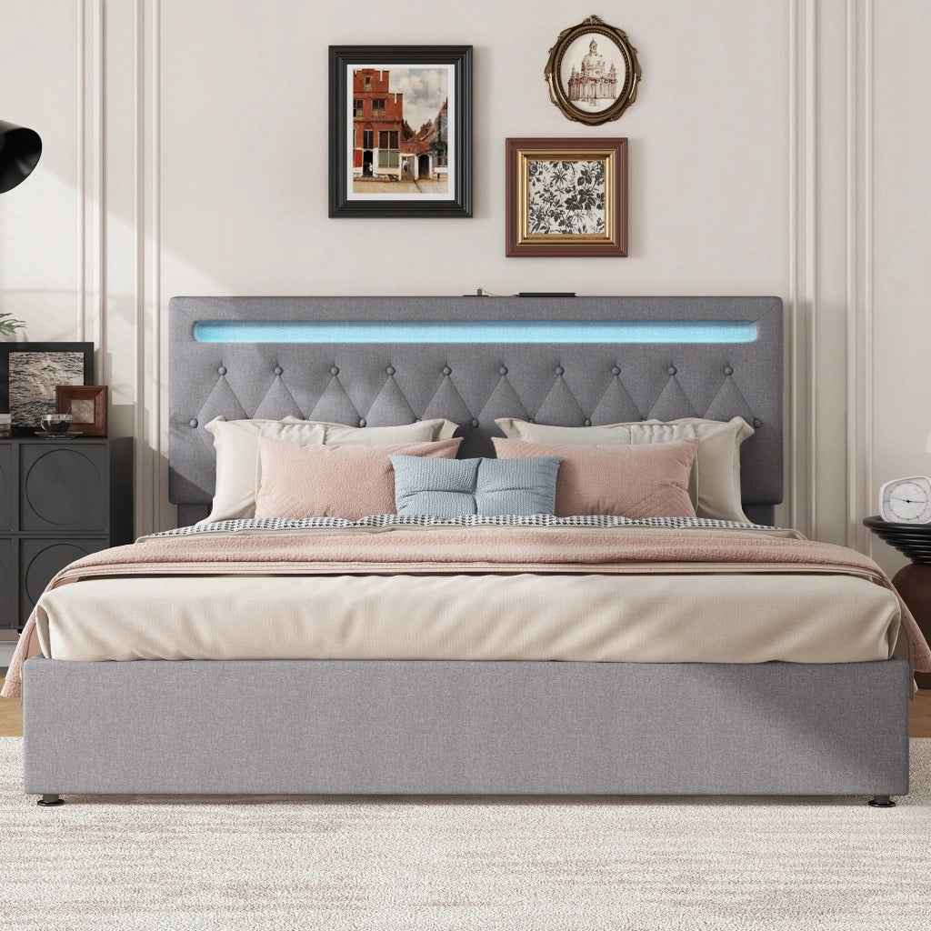 Letto matrimoniale 180x200 con LED e idraulica - Xylo - Grigio