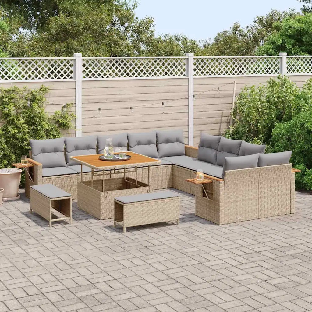 Set Divano da Giardino con cuscino 13 pcs Beige e Grigio Chiaro