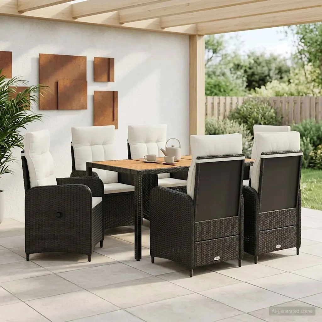 Set da pranzo per esterni 7 pz Nero e Bianco Crema 3422271