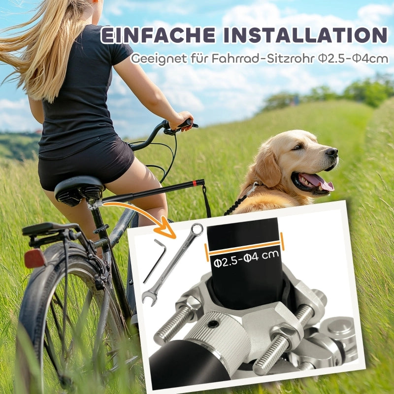Guinzaglio per cani da bicicletta, corda elastica, tubo in acciaio, 124 cm, nero