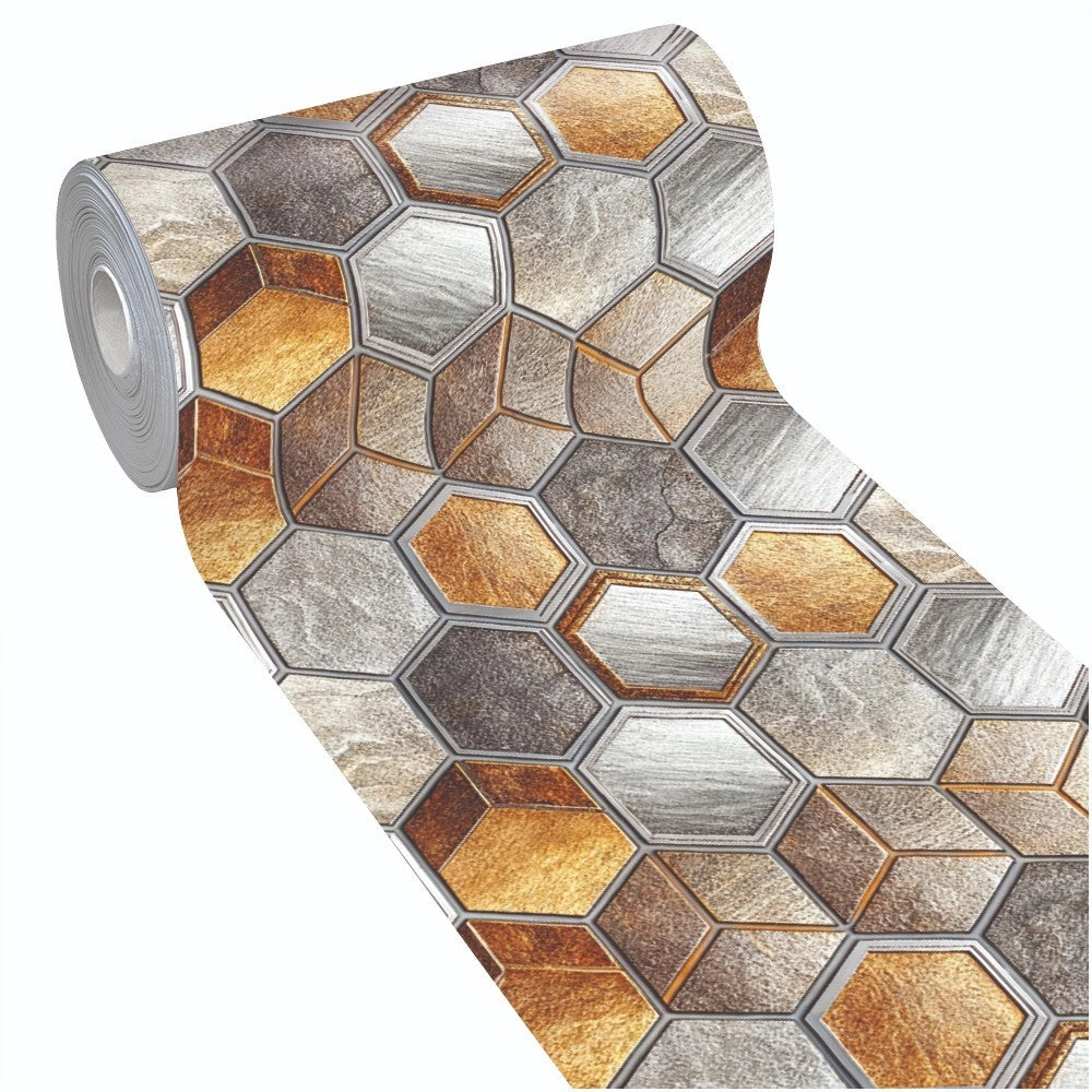 Tappeto Cucina Antimacchia 51x450 cm Stampa HD Alta Definizione Passatoia Mosaico Esagonale Pietre