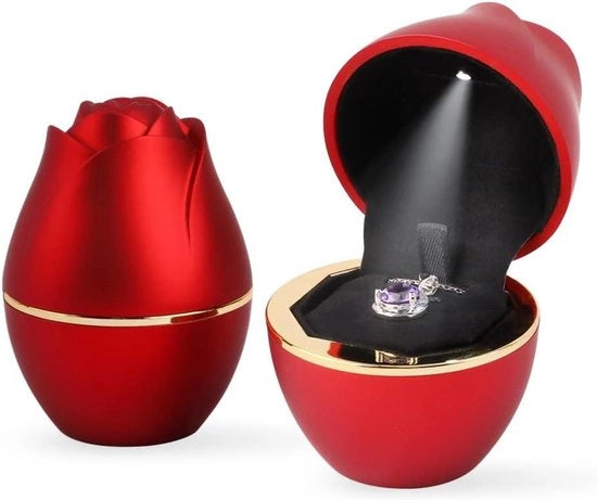 LED Box di Gioielli con Illuminazione per Donna - Deposito Gioielli per Orecchini, Collane, Anelli - Scatola per Anello di Fidanzamento - Box a Forma di Cuore - Rosso