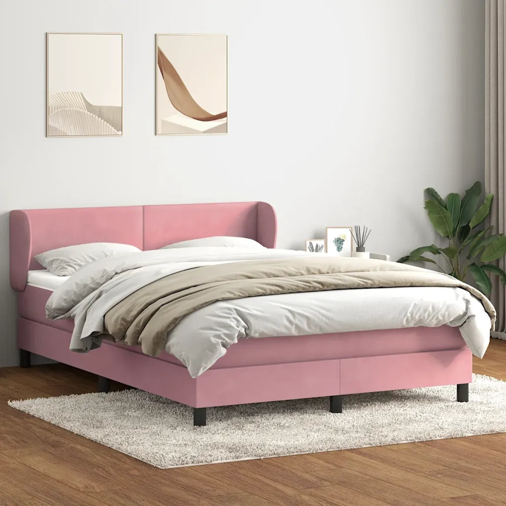 Giroletto a Molle con Materasso Rosa 140x210 cm in Velluto 3317360